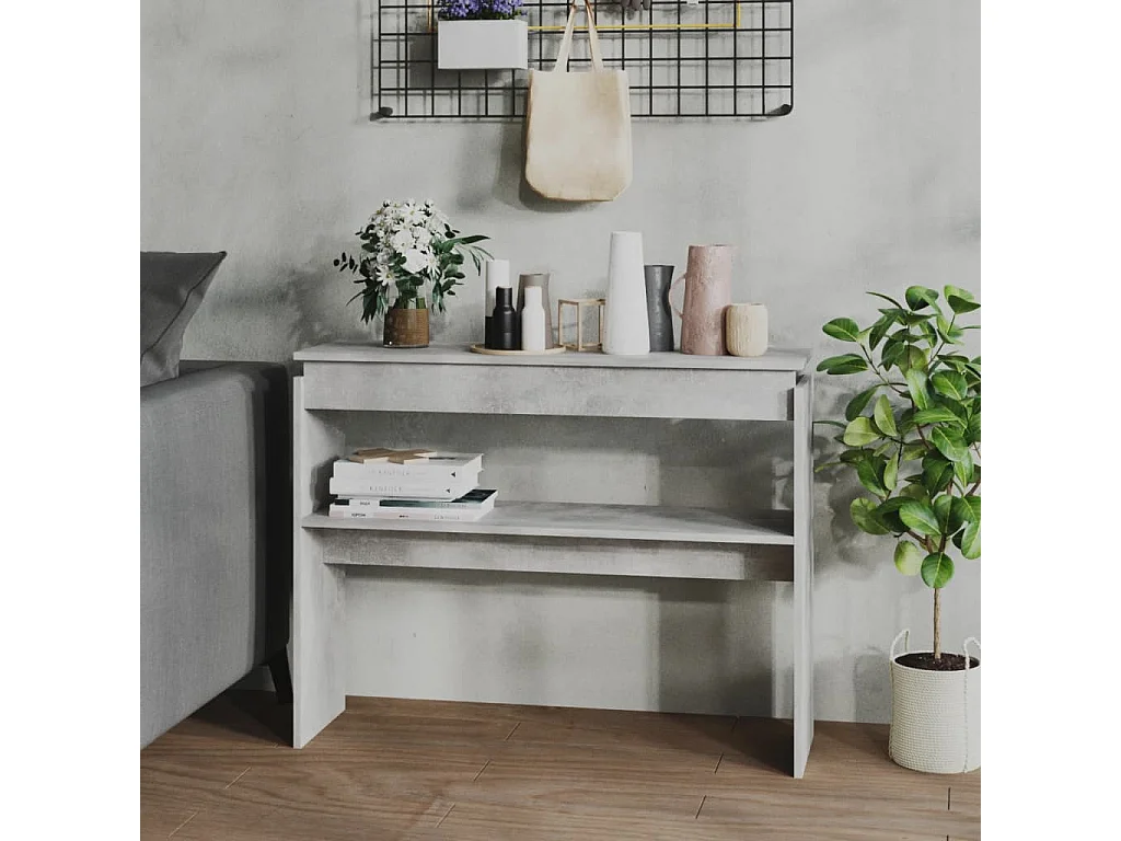 Table console gris béton 102x30x80 cm bois d'ingénierie