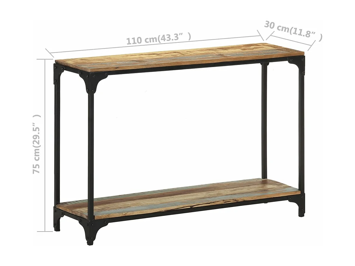 Mesa consola 110x30x75 cm madeira recuperada maciça