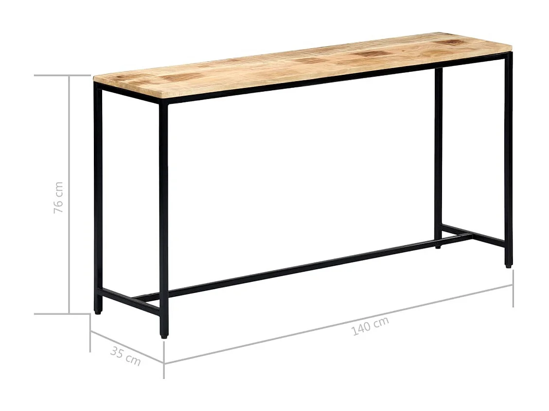 Tavolo Consolle 140x35x76 cm in Legno Massello di Mango Grezzo