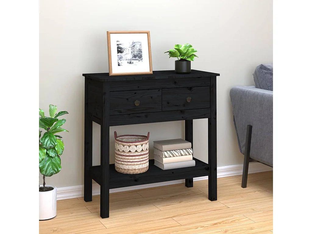 Table console Noir 75x35x75 cm Bois massif de pin