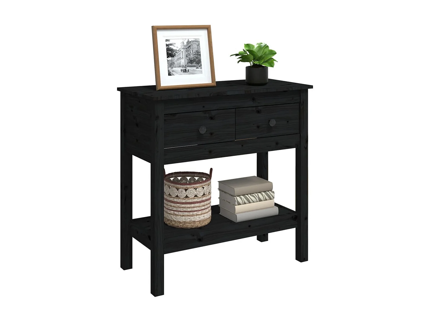 Table console Noir 75x35x75 cm Bois massif de pin