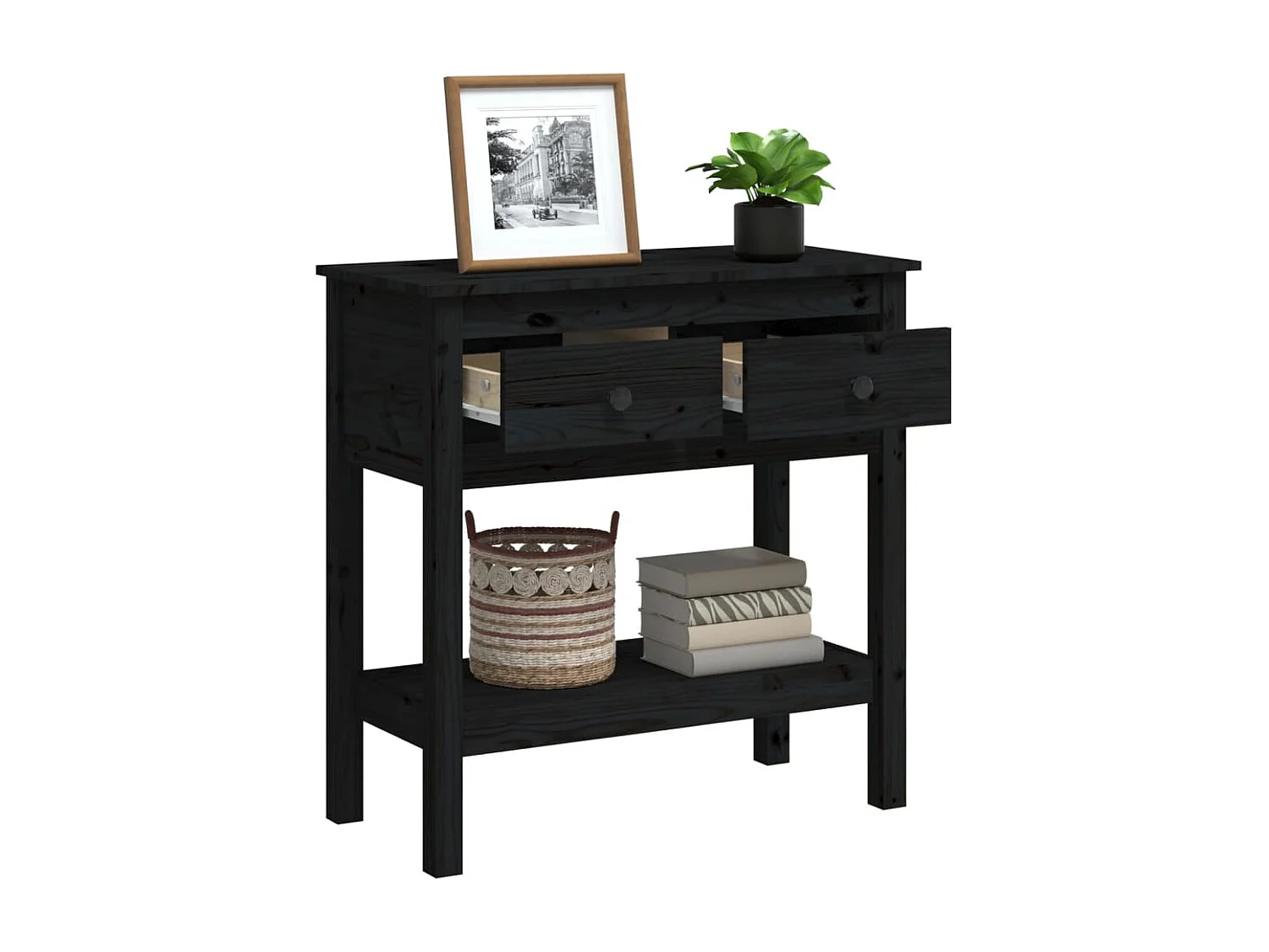 Table console Noir 75x35x75 cm Bois massif de pin