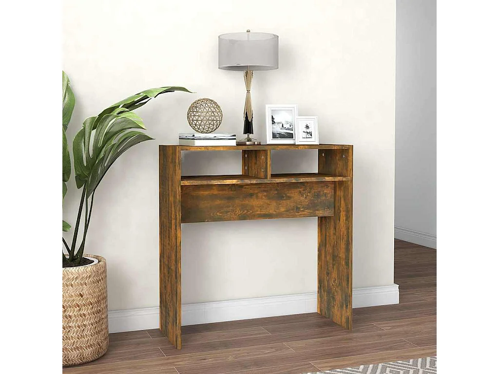 Wandtafel 78x30x80 cm bewerkt hout gerookt eikenkleurig