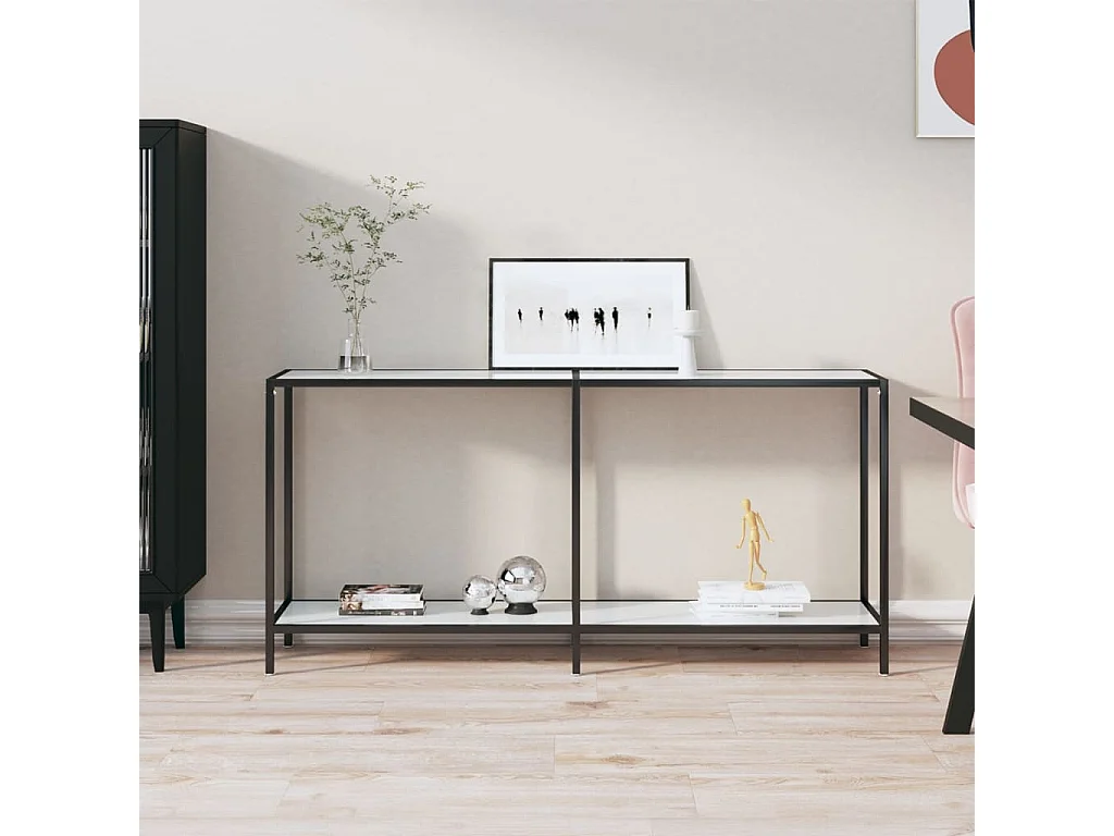 Tavolo Consolle Bianco 160x35x75,5 cm in Vetro Temperato