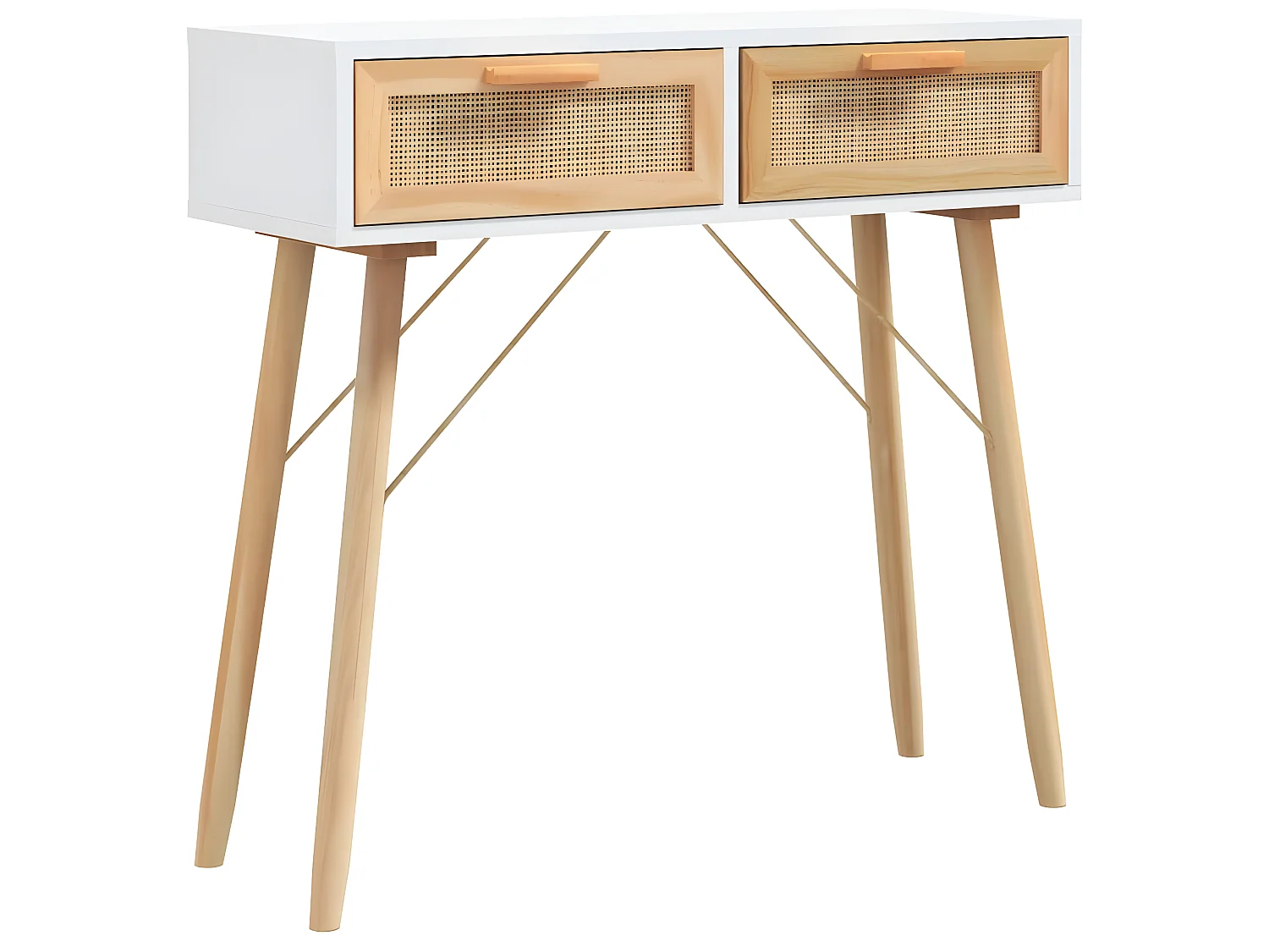 Konsolentisch Weiß 80x30x75 cm Massivholz Kiefer Natur-Rattan