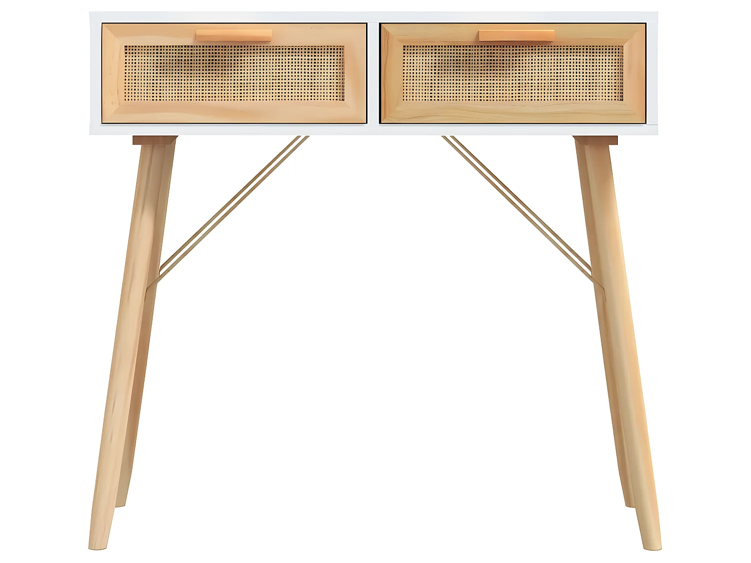 Konsolentisch Weiß 80x30x75 cm Massivholz Kiefer Natur-Rattan