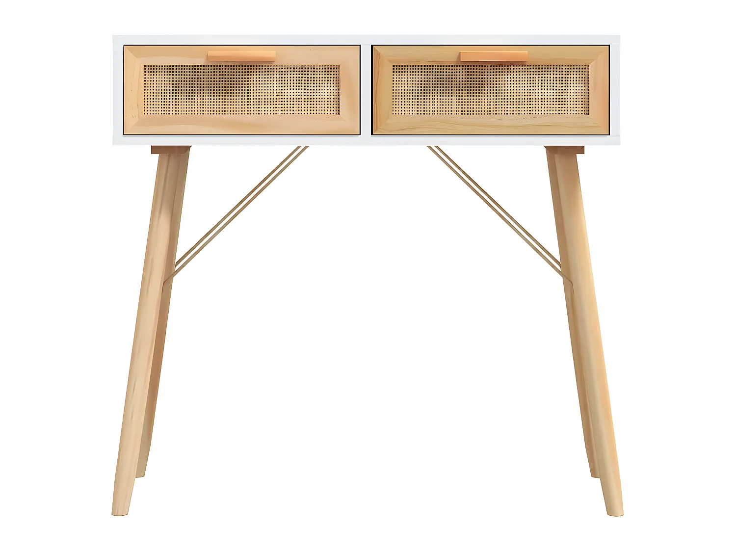 Mesa consola madera pino maciza blanco ratán natural 80x30x75cm