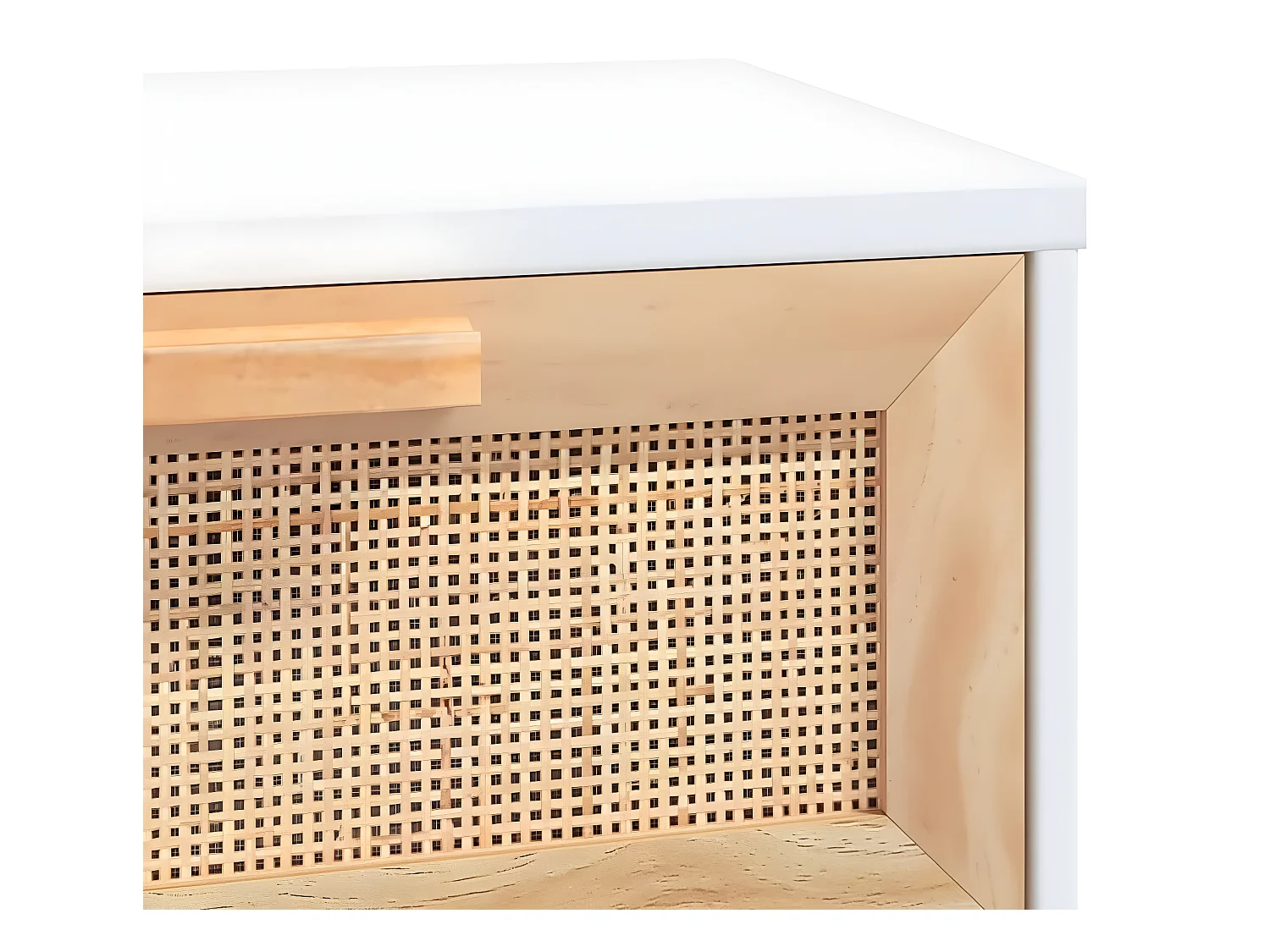 Mesa consola madera pino maciza blanco ratán natural 80x30x75cm