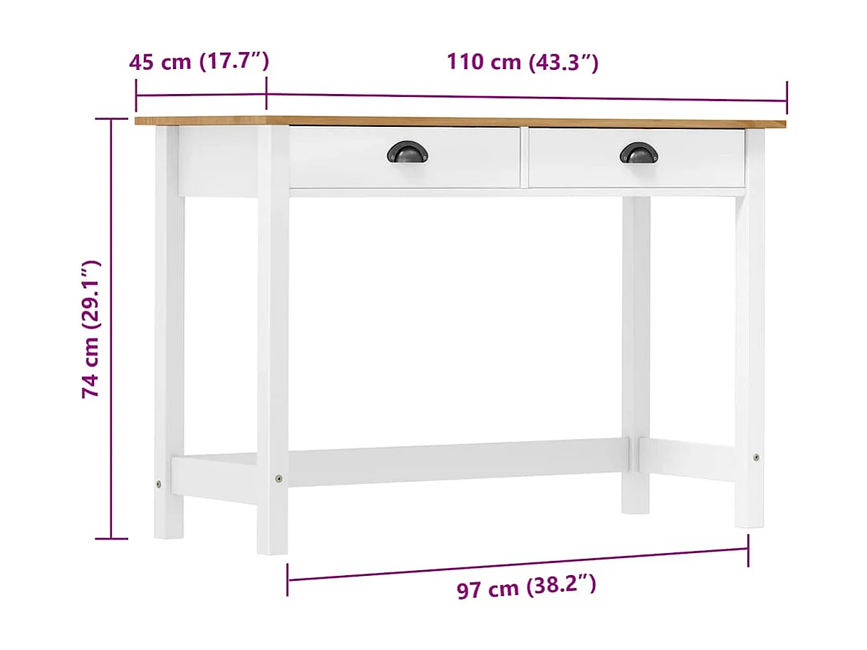 Konsolentisch Hill mit 2 Schubladen 110x45x74 cm Kiefernholz