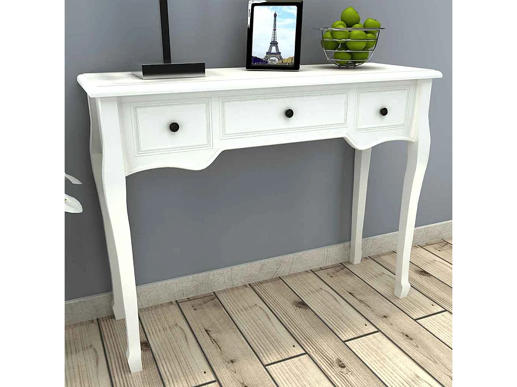 Table de console et coiffeuse avec 3 tiroirs Blanc