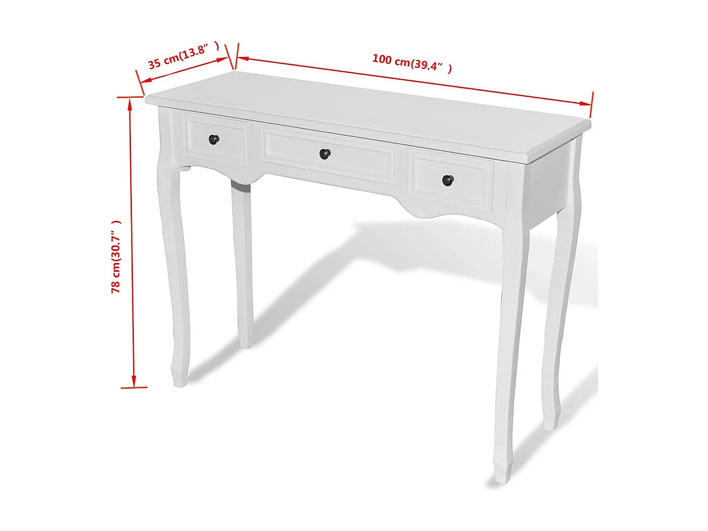 Table de console et coiffeuse avec 3 tiroirs Blanc