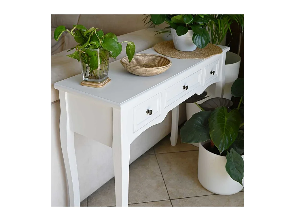 Table de console et coiffeuse avec 3 tiroirs Blanc