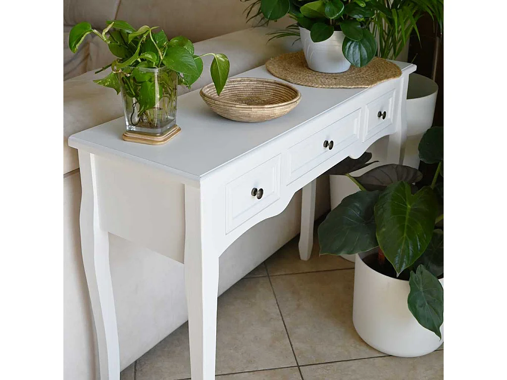 Toucador/mesa consola com três gavetas branco