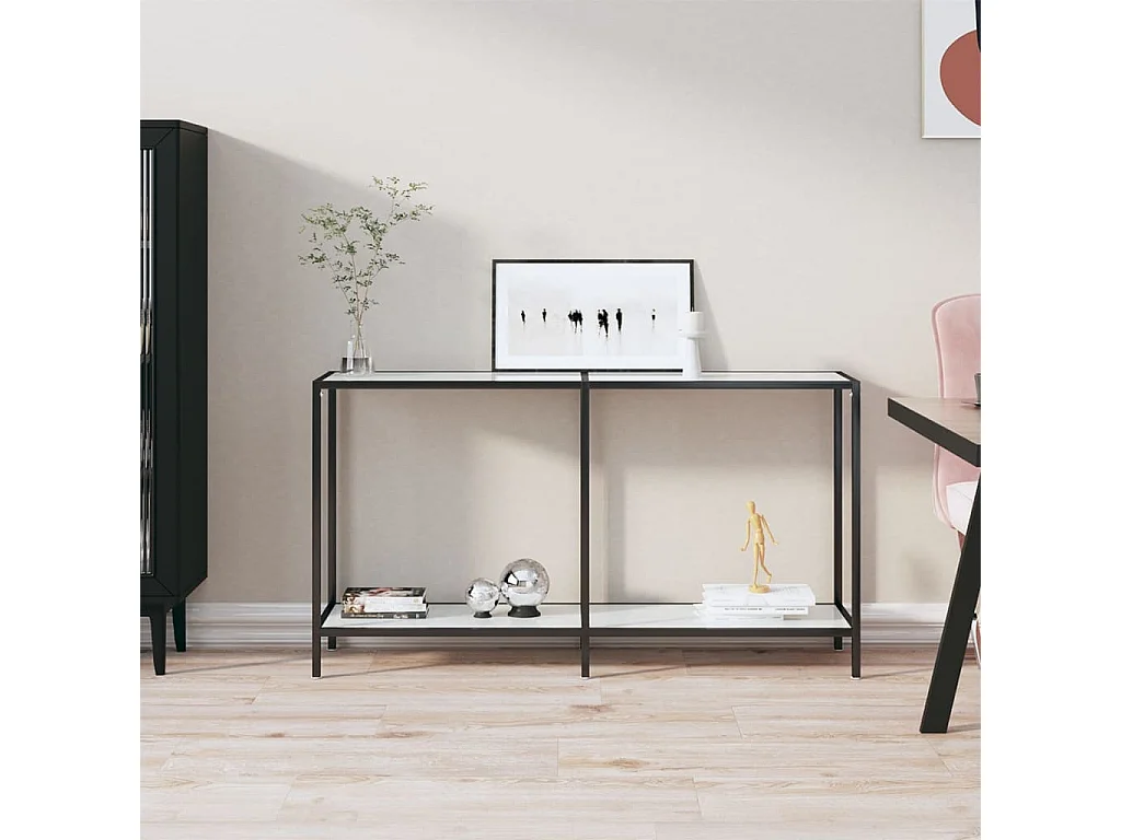 Tavolo Consolle Bianco 140x35x75,5 cm in Vetro Temperato
