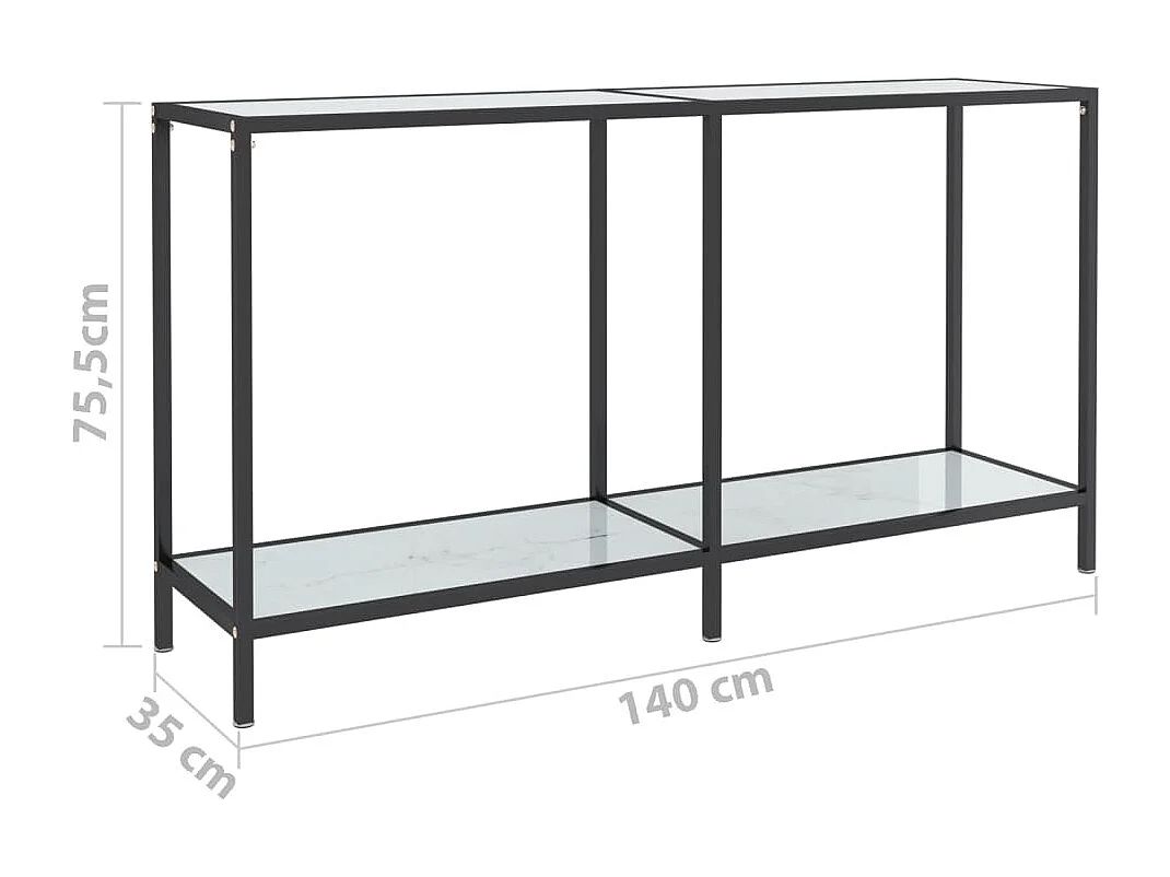Tavolo Consolle Bianco 140x35x75,5 cm in Vetro Temperato