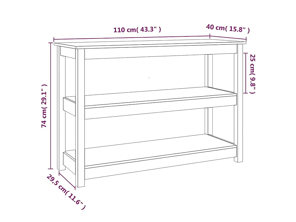 Table console 110x40x74 cm Bois massif de pin