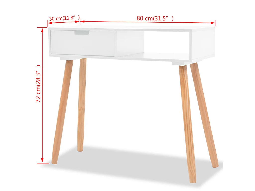 Table console Bois de pin massif 80 x 30 x 72 cm Blanc