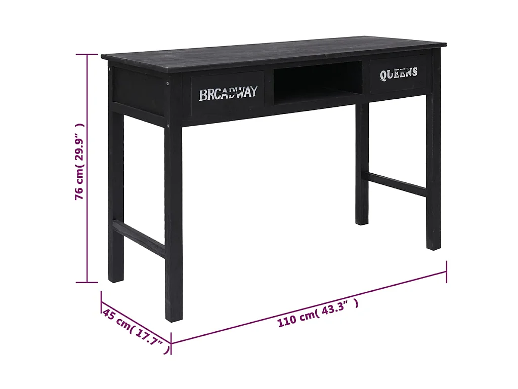 Table console Noir 110x45x76 cm Bois