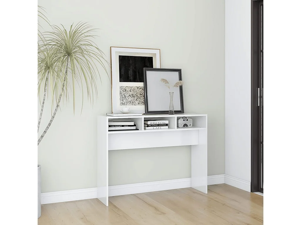 Tavolino Consolle Bianco Lucido 105x30x80 cm Legno Multistrato