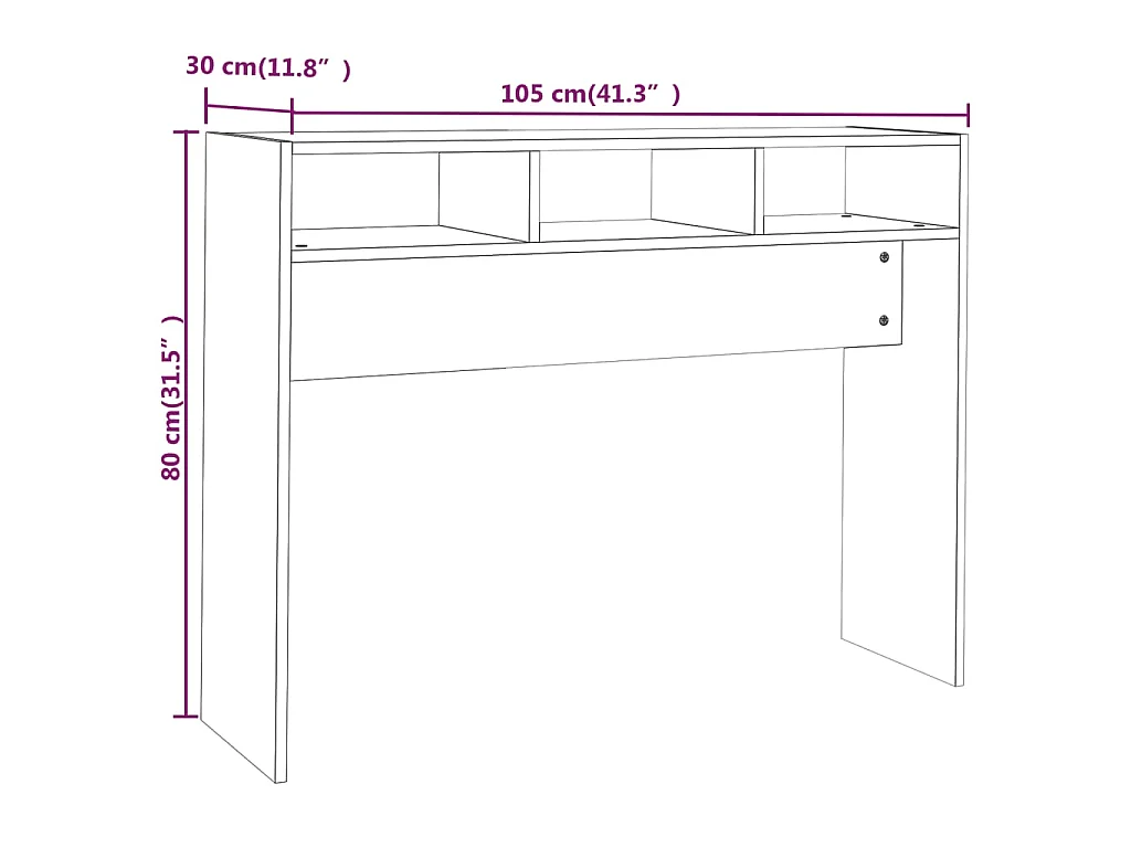 Tavolino Consolle Bianco Lucido 105x30x80 cm Legno Multistrato