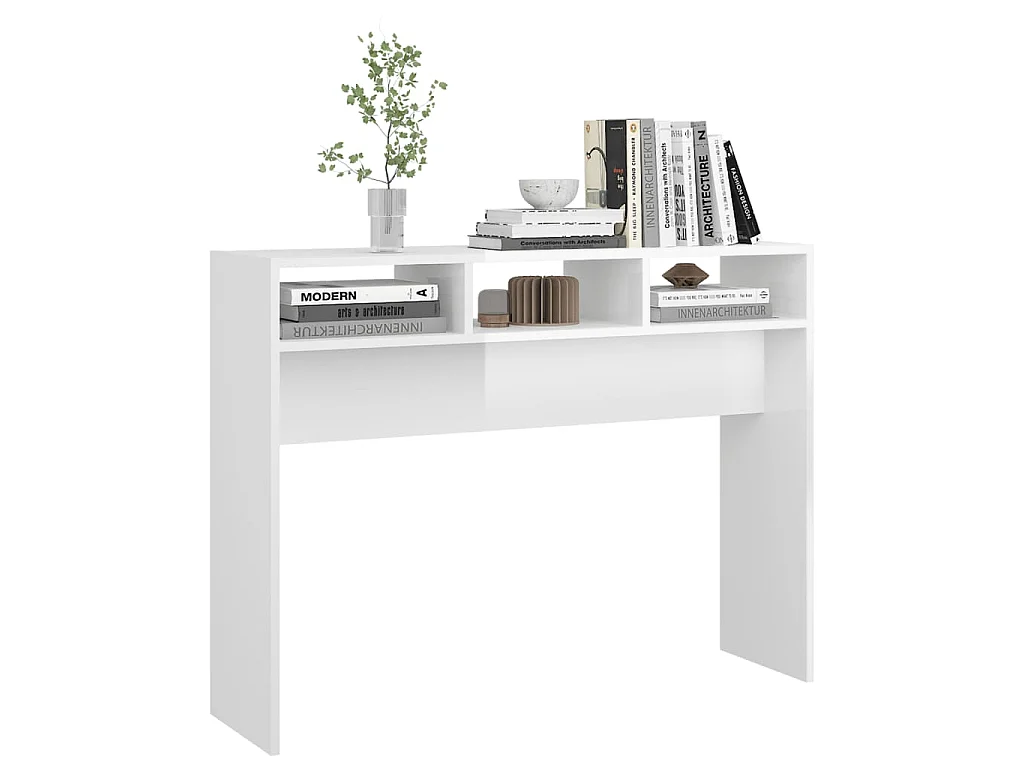 Tavolino Consolle Bianco Lucido 105x30x80 cm Legno Multistrato