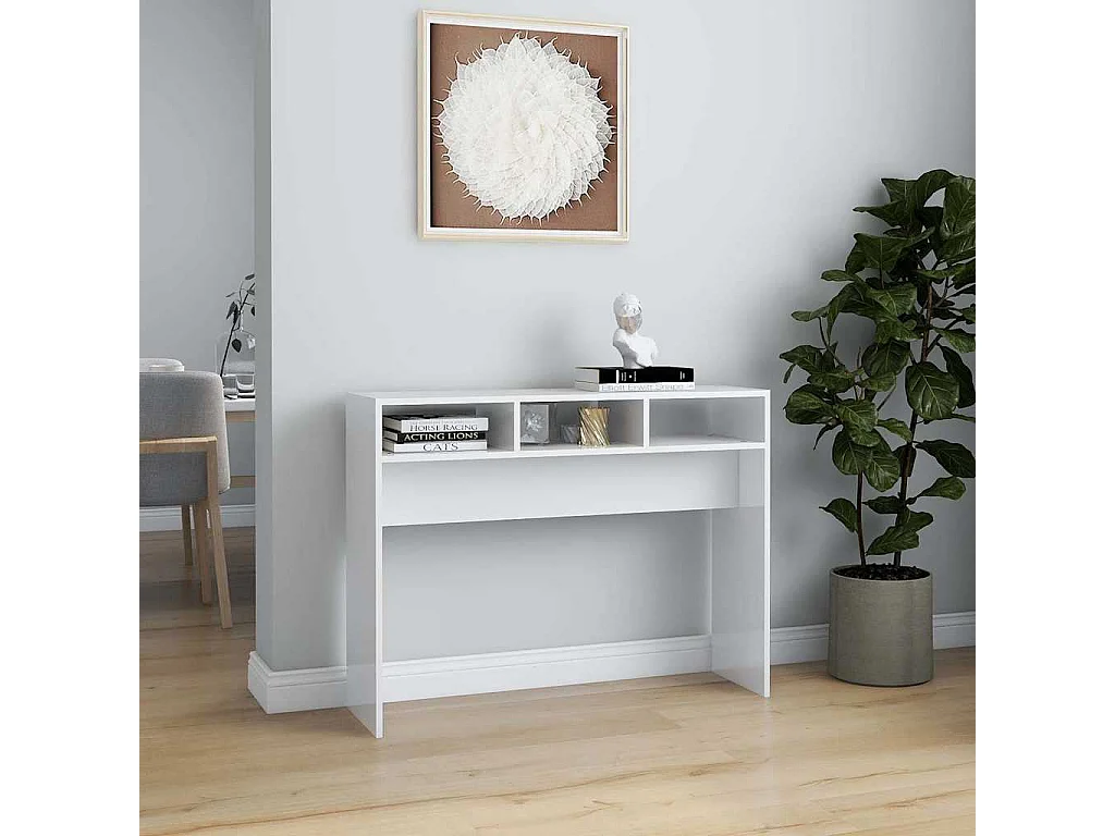 Table console blanc brillant 105x30x80 cm bois d'ingénierie