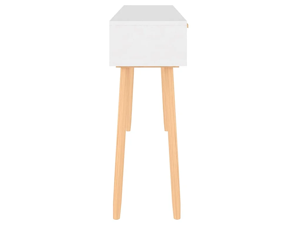 Table console Blanc 105x30x75 cm Bois massif pin /rotin naturel