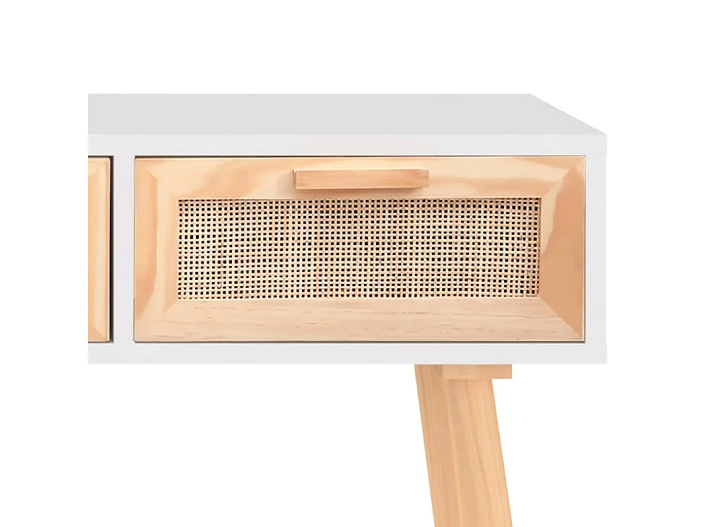 Table console Blanc 105x30x75 cm Bois massif pin /rotin naturel