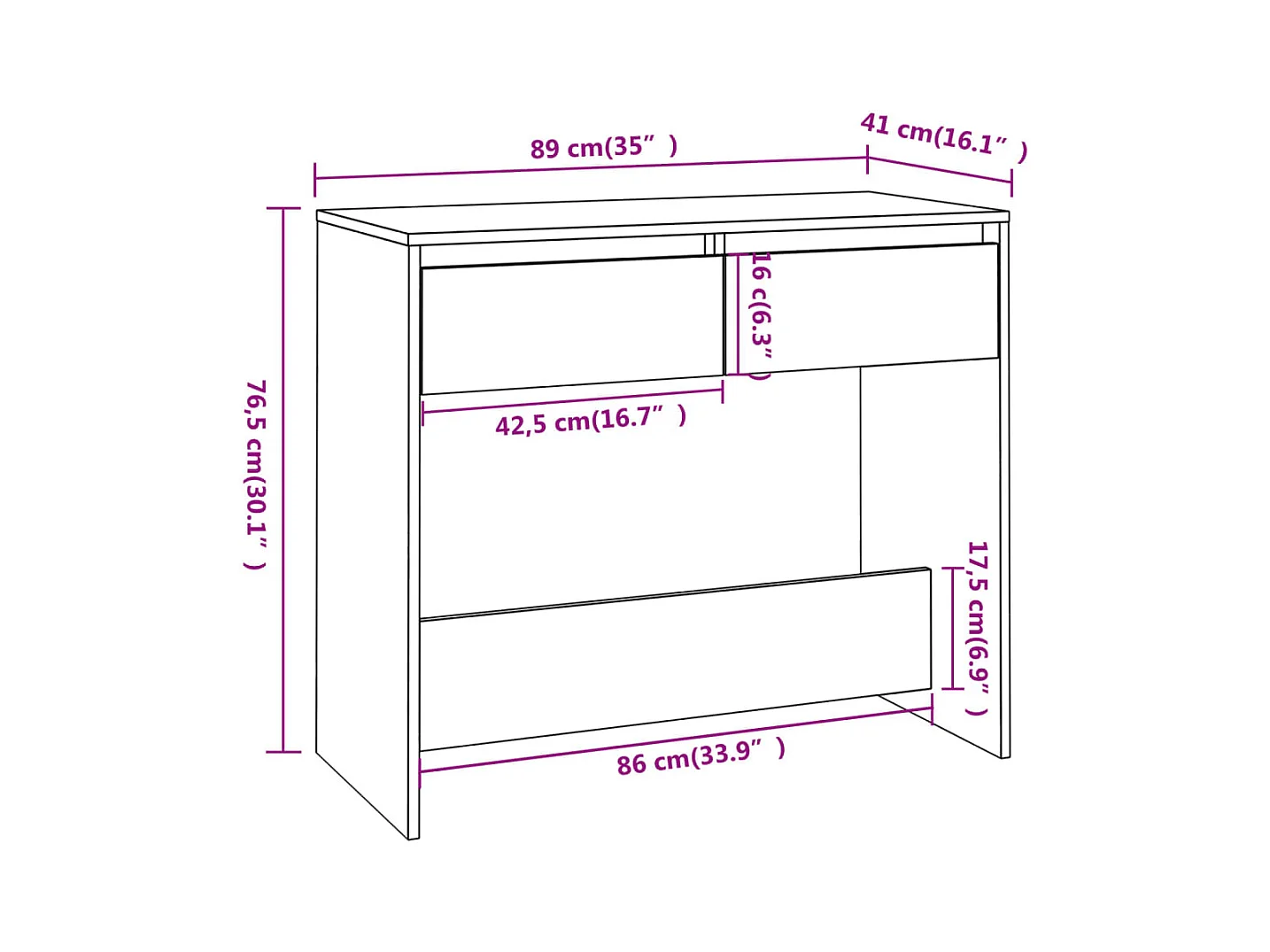 Table console Blanc 89x41x76,5 cm Acier