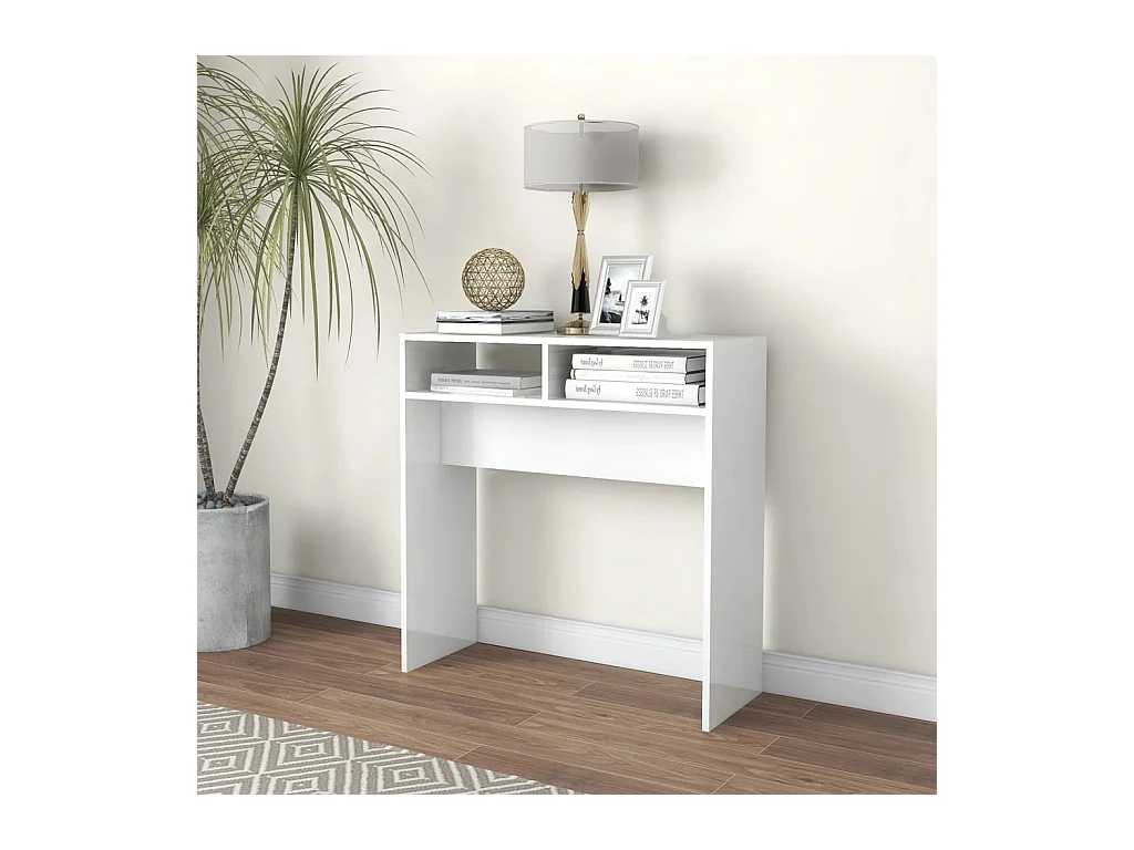 Table console Blanc brillant 78x30x80 cm Aggloméré