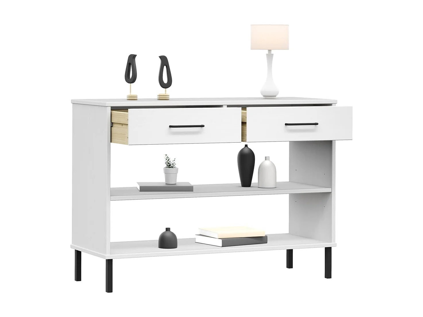 Armoire console avec pieds en métal Blanc Bois pin massif OSLO