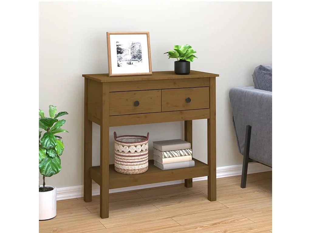 Mesa consola 75x35x75 cm madeira de pinho maciça castanho mel