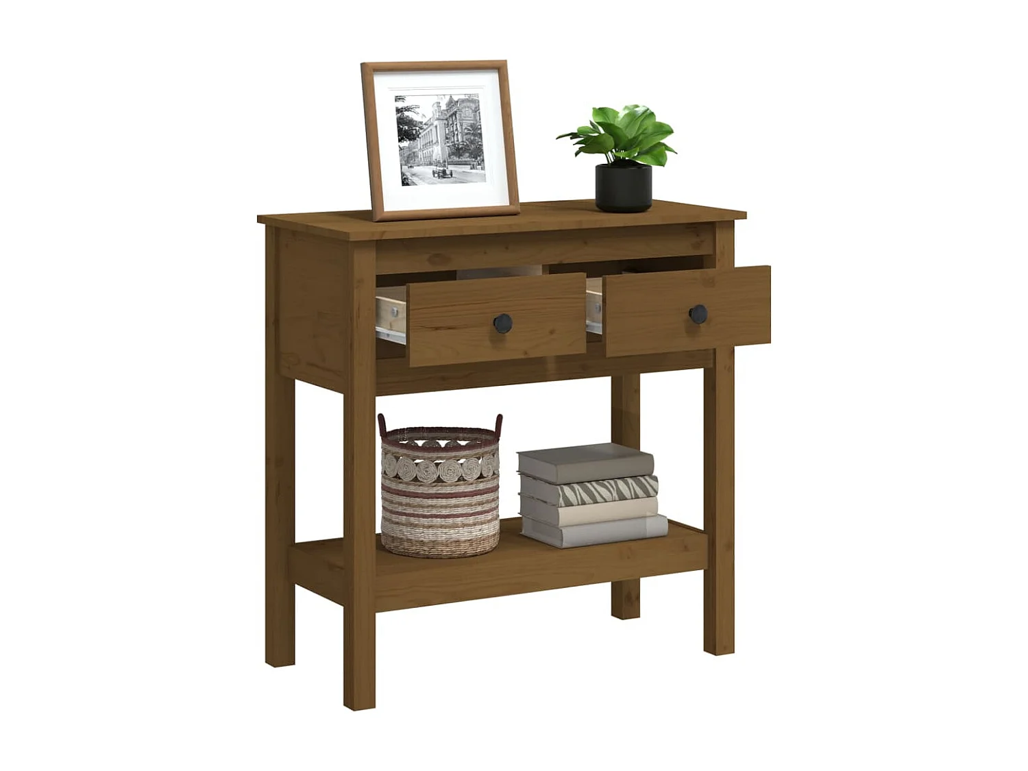 Mesa consola 75x35x75 cm madeira de pinho maciça castanho mel