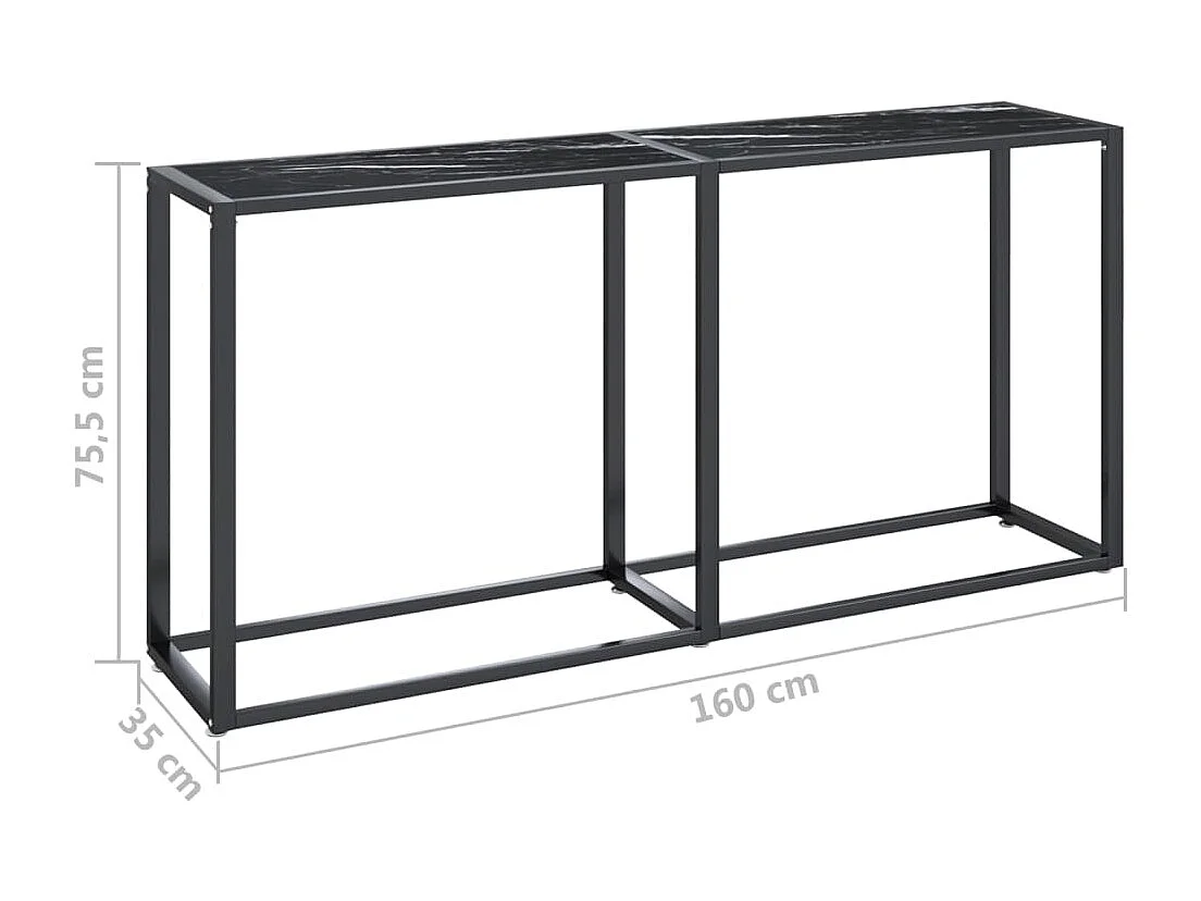 Table console Marbre noir 160x35x75,5 cm Verre trempé