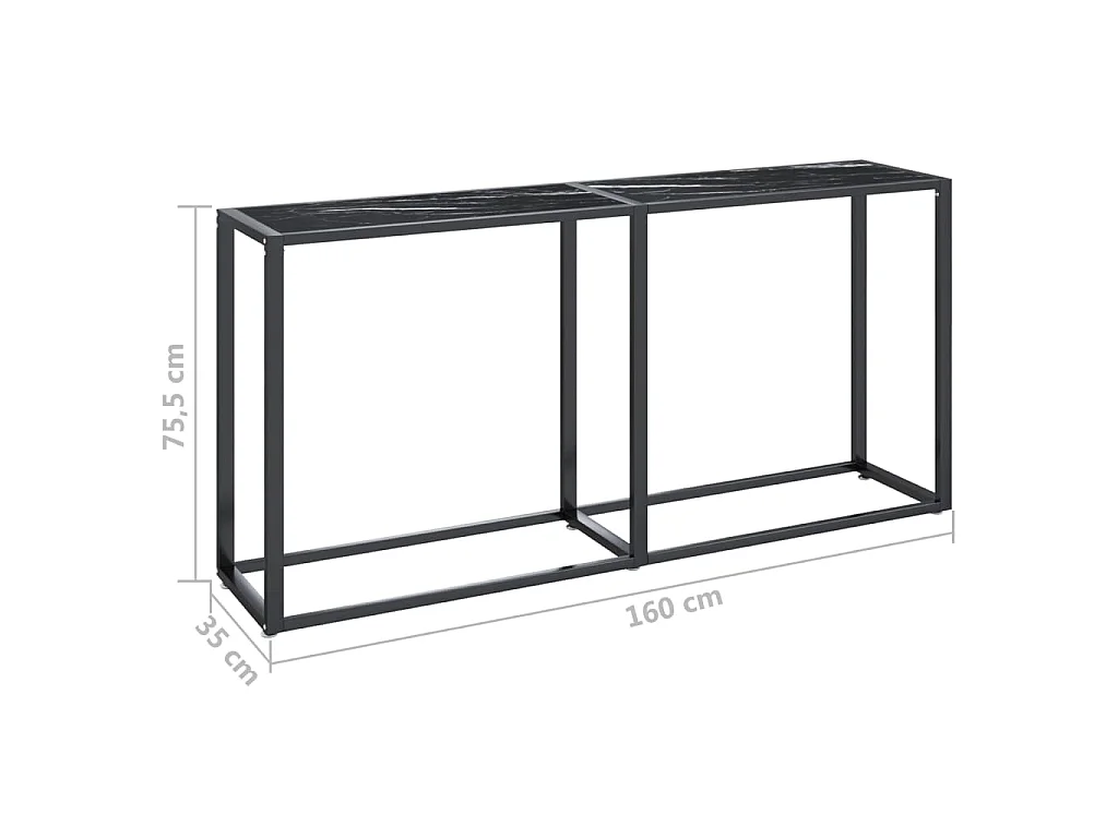 Table console Marbre noir 160x35x75,5 cm Verre trempé