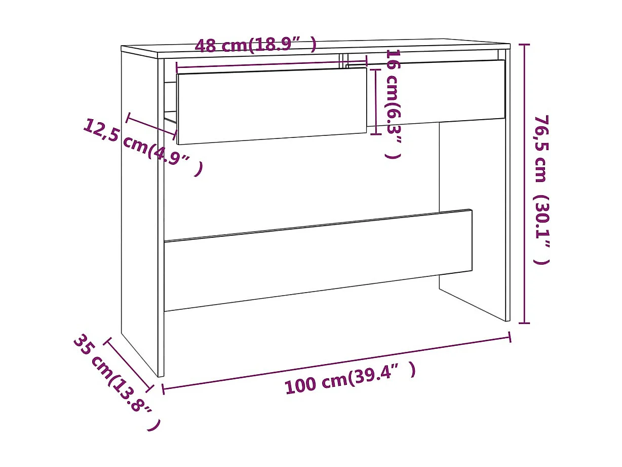 Table console blanc 100x35x76,5 cm bois d'ingénierie