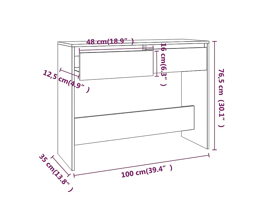 Table console blanc 100x35x76,5 cm bois d'ingénierie