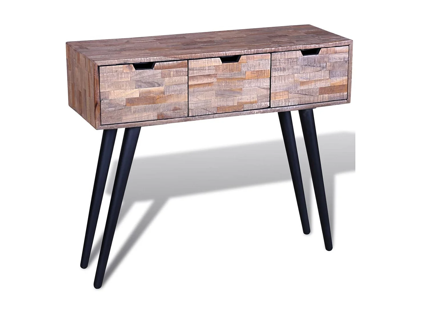 Mesa consola com 3 gavetas, madeira de teca reciclada