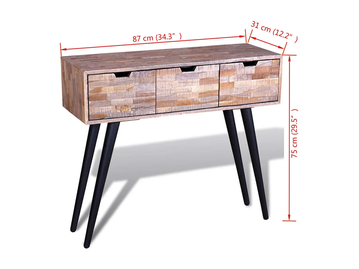 Konsolentisch mit 3 Schubladen Altholz Teak