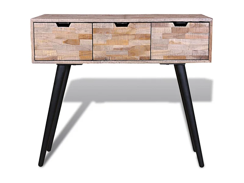 Mesa consola com 3 gavetas, madeira de teca reciclada