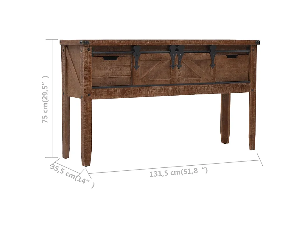 Konsolentisch Tannenholz Massiv 131x35,5x75 cm Braun