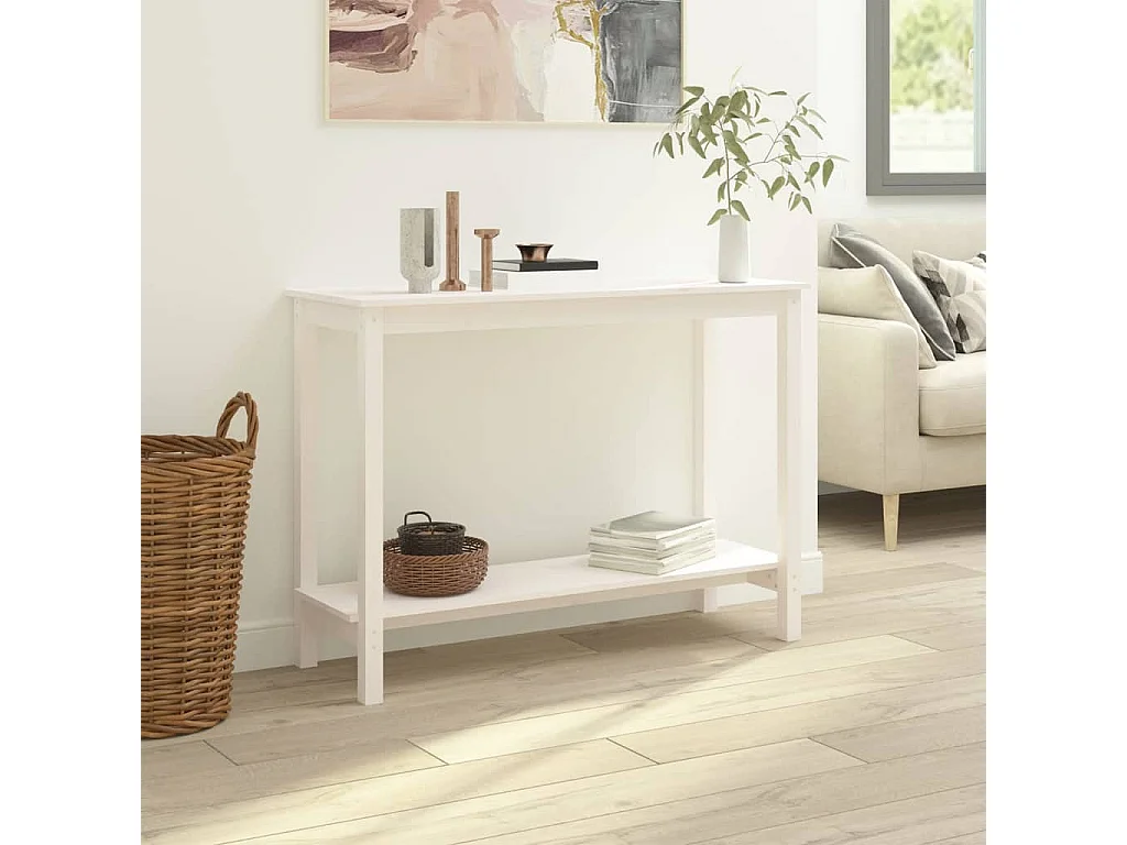 Tavolo Consolle Bianco 110x40x80 cm in Legno Massello di Pino