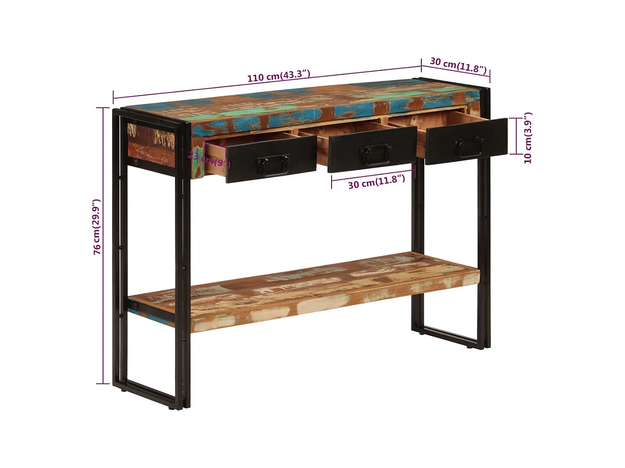 Table console 110x30x76 cm Bois massif de récupération