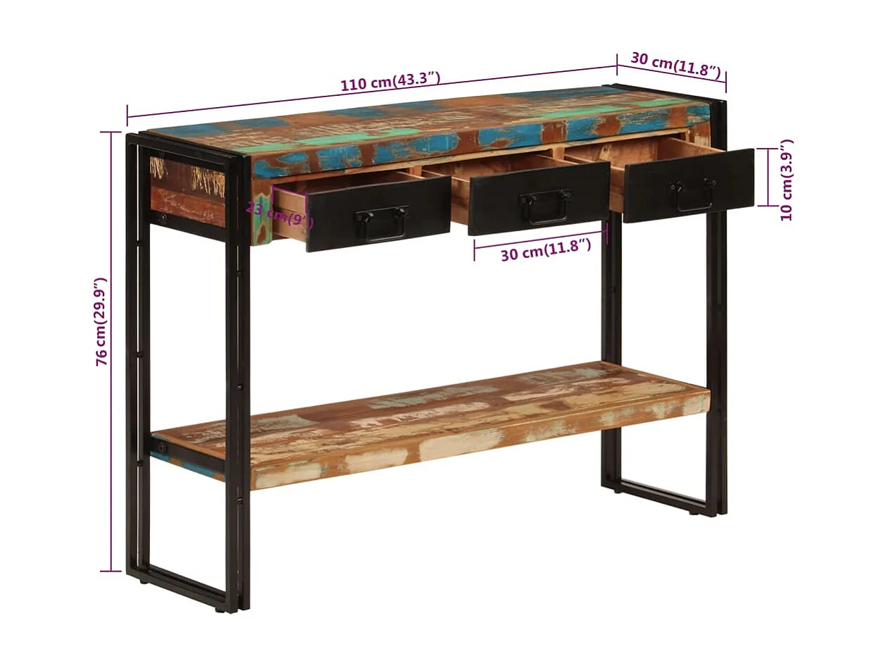 Tavolo Consolle 110x30x76 cm in Legno Massello Riciclato