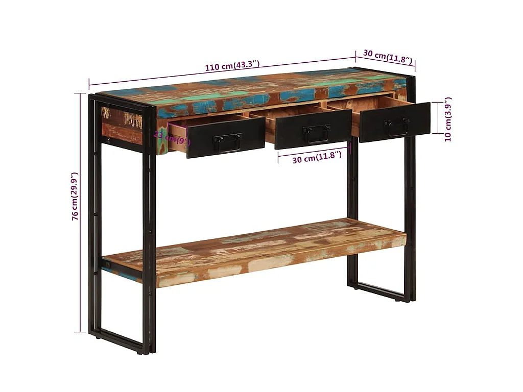 Table console 110x30x76 cm Bois massif de récupération