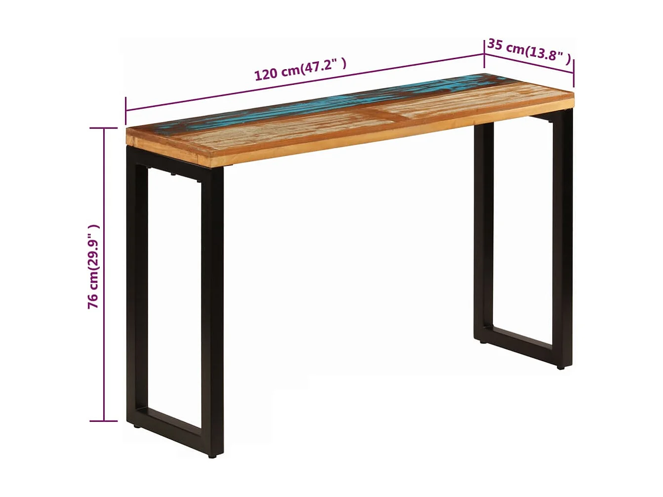 Wandtafel 120x35x76 cm massief gerecycled hout en staal