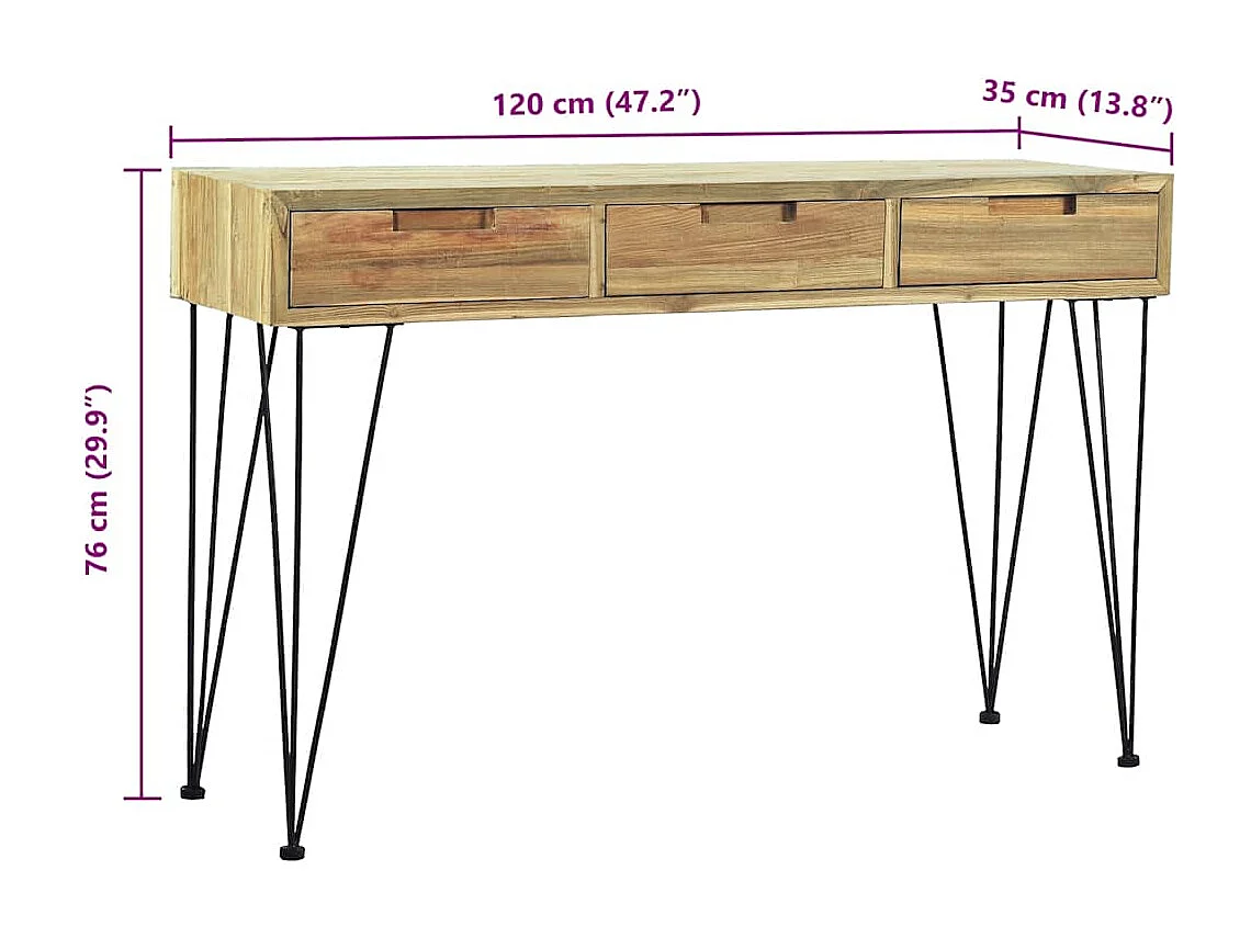 Table console 120x35x76 cm Teck massif