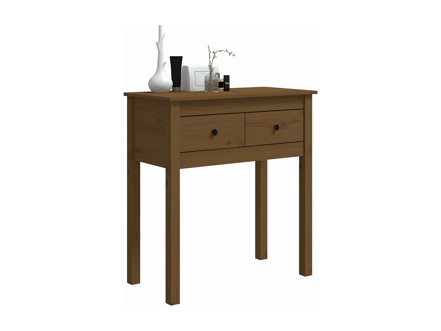 Mesa consola de madera maciza de pino marrón miel 70x35x75 cm