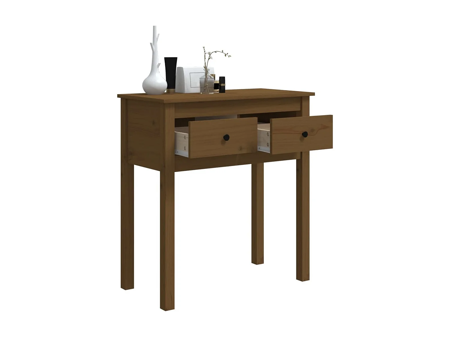 Mesa consola de madera maciza de pino marrón miel 70x35x75 cm