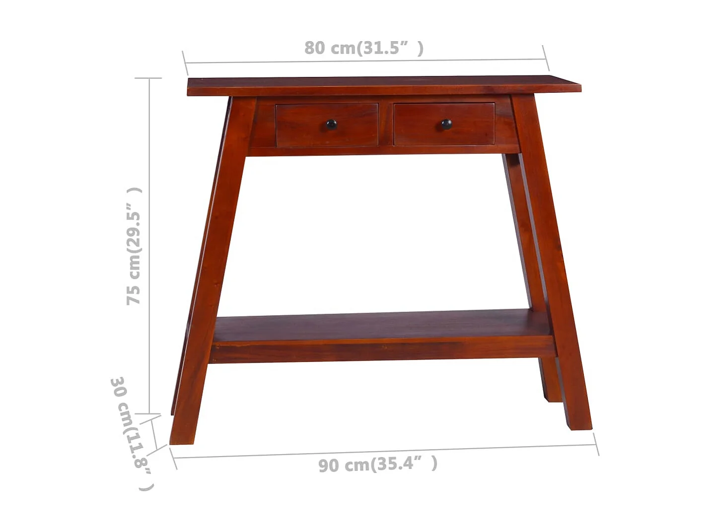 Mesa consola 90x30x75 cm mogno maciço castanho clássico